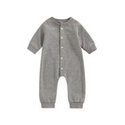 Nygoyerh Baby Boys Girls Jumpsuits Long Sleeve Crewneck Loose Waffle Rompers Newborn Pajamas Infant Clothing 0M 3M 6M 9M 12M 18M